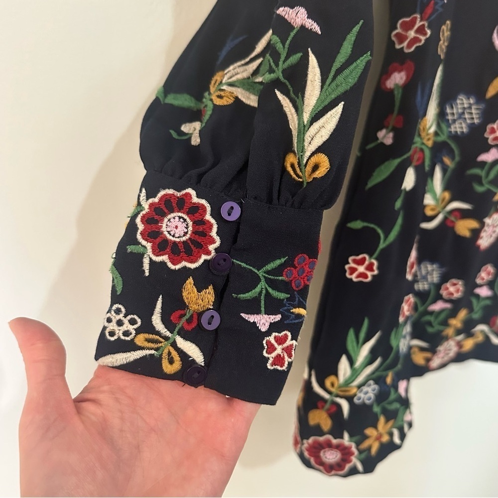 Zara Blue Full Embroidered Mini Shift Dress Size Women’s Medium Long Sleeve - Picture 4 of 15